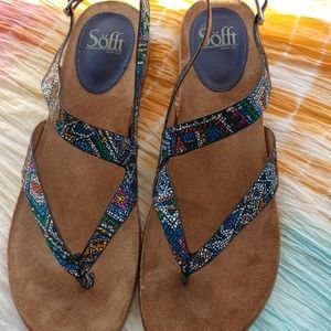 Sofft Rory blue multi leather thong sandal size 11